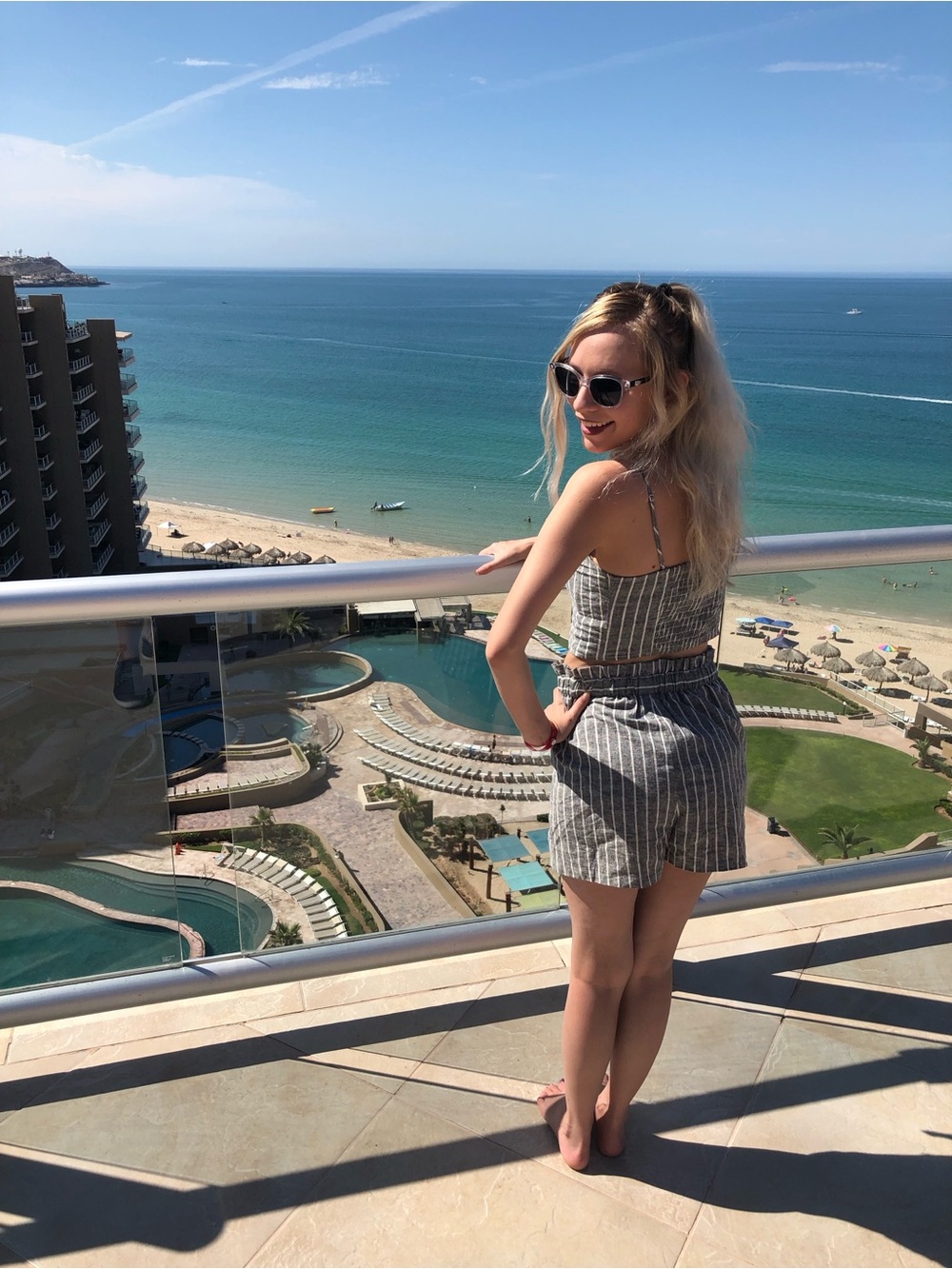 Express Striped Two Piece Crop Top & Shorts Set